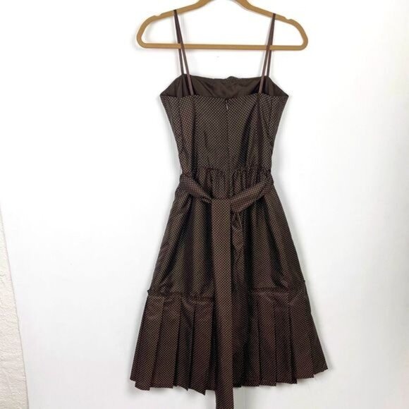 BCBG Paris Brown/white polka dot pleated dress size 8 - Picture 2 of 8
